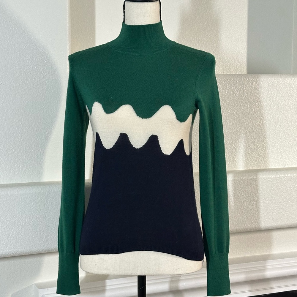 Marimekko x Uniqlo Green White Black Wool Blend Mock Neck Sweater Size XXS